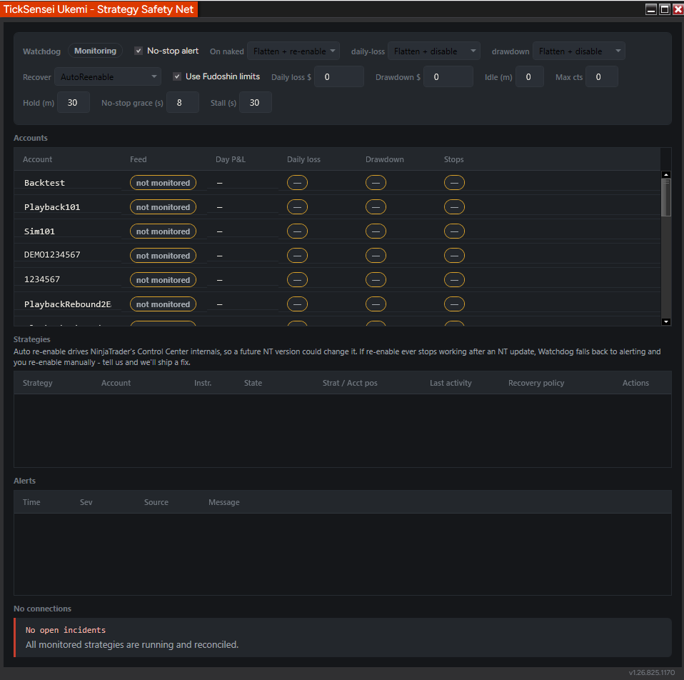 The Ukemi settings bar in a narrower window, wrapped onto three rows